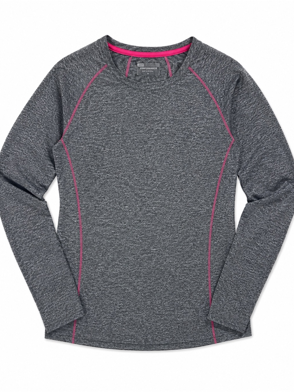 Women’s Gray Long-Sleeve Performance Top Fuchsia Trim Light Fleece Lining